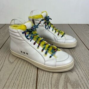 P448 Faux Fur Lined Fanti High Top Sneakers 38 Yellow/Grey Silver $348